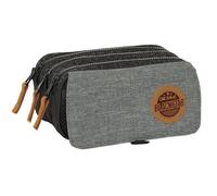 BLACKFIT8 OLD SCHOOL - Triple Big Recycled Pencil Case, Children's Pencil Case, Ideal for School Age Children, Comfortable and Versatile, Quality and Resistance, 21.5 x 8 x 10 cm, black/grey, M,