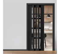 BlackFolding Doors with AcrylicRetractable Room Divider Privacy Wall for Hallways 33x80in (83.5x203cm) SpaceSaving Solut