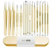Blackhead Remover Tool, 16 PCS Pimple Popper Tool Kit, Tweezers Set for Eyebrows Hair Removal Pimple Blemish Acne Comedones Extractor Whitehead Cyst Removal Tool, for Nose Face Beauty Tools (Golden)