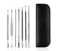 Blackhead Remover Tool 7Pcs Pimple Popping kit, Comedone Extractor Acne Removal Kit for Blemish, Whitehead Popping, Zit Removing for Nose Face with Leather Case (Cover - Black)