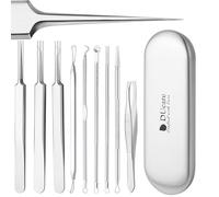 Blackhead Remover Tool Kit, DUcare 9Pcs Pimple Popping Kit with Eyebrow & Ingrown Hair Tweezers, Stainless Steel Spot Popping Skincare Tools for Removing Pimple, Whitehead, Zit with Case