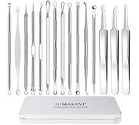 Blackhead Remover Tool Kit, IUMAKEVP 15 PCS Professional Stainless Steel Pimple Popper Comedone Extractor Tools for Removing Pimple, Blackheads, Zit on Face - Acne Removal Kit with Metal Case(Silvery)