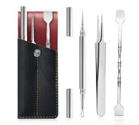 Blackhead Remover Tool Set,4PCS Stainless Steel Double Ended Needle and Tweezers and Shovel,Professional Acne Extractor Tool Kit with Leather Cover for Easy Removal of Pimples,Whitehead, Blemish,Zit