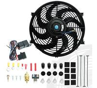 BLACKHORSE-RACING 14" Universal Electric Radiator Cooling Fans + Thermostat Relay & Mount Kit