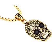 BLACKJACK Men’s Calavera Skull Pendant, 316L Stainless Steel Necklace White/Gold/Black/Blue with a 24” Box Chain, Simple Jewelry Gifts, Large Cz Eyes, Stainless Steel, Cubic Zirconia