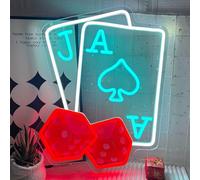 Blackjack Neon Sign with Ace & Jack Cards and Red Dice Dimmable