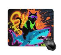 Blacklight Cat Riding Shark Square Mouse Pads Non-Slip Rubber Base Mouse Mat Cute Mousepad Funny Computer Desk Accessories for Office Home Gaming Work 20 * 25cm