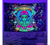 Blacklight Cool Weed Tapestry for Men, UV Reactive Trippy Alien Stuff Marijuana Leaf Tapestry for Bedroom, Psychedelic Tie Dye Stoner Tapestries Poster Blanket College Dorm Glows in the Dark, 90X70in
