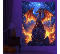 Blacklight Dragon Tapestry Fantasy UV Gothic Animal Wall Tapestry Medieval Magic Dragon Tapestry, Cool Men Boy Aesthetic Art Psychedelic Tapestries Living Room Dorm Bedroom Home Decor, 70X90in