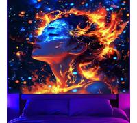 Blacklight Fire Girl Tapestry Neon Cool Woman Wall Hanging Glow in the Dark Aesthetic Tapestry for Bedroom Home Dorm Decor (50 x 60 inches)