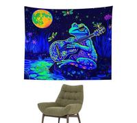 Blacklight Frog Tapestry - UV Reactive Backdrop Tapestry | Blacklight Tree Fantasy Fairy Tapestry, Upright Poster, Frog Guitar Tapestry for Bedroom Living Room Dorm