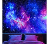 Blacklight Galaxy Tapestry for Bedroom Aesthetic Space Starry Sky Stars Universe Backdrop Black Light Poster Decor Wall Hanging Glow in the Dark Tapestry for Living Room Dorm Home Decoration(60"X79")