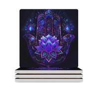 Blacklight Hamsa Fatima Hand Ceramic Coasters Square Drinks Coaster Decorative Coasters Set Kitchen Desktop Decor 4PCS