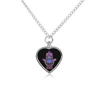 Blacklight Hamsa Hand Evil Eye Bohemian Custom Cremation Jewelry Urn Necklace for Dog Pet Ashes Heart Memorial Pendant