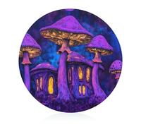 Blacklight Mushroom Building Round Cutting Board for Kitchen Easy to Clean Tempered Glass Chopping Block for Meat & Vegetables