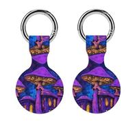 Blacklight Mushroom Building Trendy GPS Cases Holder with Key Chain Ring Portable Protective Covers Compatible with Airtag