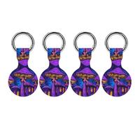 Blacklight Mushroom Building Trendy GPS Cases Holder with Key Chain Ring Portable Protective Covers Compatible with Airtag