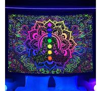 Blacklight Seven Chakra Tapestry UV Reactive Bohemian Mandala Spiritual Tapestry Boho Yoga Meditation Black Light Tapestry Wall Hanging for Yoga Room Boho Bedroom Living Room Dorm 60 X 40 Inch