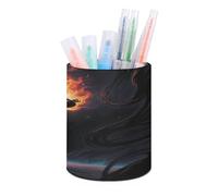 Blacklight Seven Chakra Yoga Meditation Pen Holder Round Pencil Holder Cup Pen Container PU Leather Desk Organizer Stand Decor Brush Scissor Holders Decoration Office Desk Home (3.1 X 3.9 Inches)