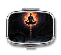 Blacklight Seven Chakra Yoga Meditation Pill Box 2 Compartment Square Metal Pill Organizer Portable Mini Travel Medicine Case with Mirror Cute Medicine Container Holder for Pocket Purse