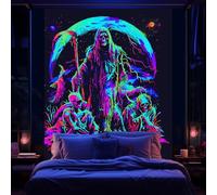 Blacklight Skull Tapestry, Trippy UV Grim Reaper Skeleton Poster, Gothic Sun Moon Tapestry for Bedroom, Neon Vertical Wall Hanging for Men Living Room Dorm Decor 30X40IN