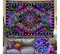 Blacklight Sun and Moon Tapestry Glow in The Dark Neon Hippie Bohemian Tapestries for Bedroom Aesthetic UV Reactive Purple Celestial Tie Dye Tapestry Wall Hanging for Living Room Dorm (90'' × 68'')