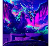 Blacklight Tapestry,Animal Tapestry Glow In The Dark,UV Reactive Black Light Upright Posters Wall Hanging for Bedroom Dorm Living Room Backdrop Decor (Dragon, 59L" x 51W")