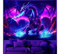 Blacklight Tapestry,Animal Tapestry Glow In The Dark,UV Reactive Black Light Upright Posters Wall Hanging for Bedroom Dorm Living Room Backdrop Decor (Dragon, 79" x 59", Unframed)