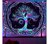 Blacklight Tree of Life Tapestry - UV Reactive Spiritual Life Tree Wall Hanging Glow in the Dark Tapestry for Backdrop Bedroom Dorm Living Room Decor (Tree, S(130 * 150))