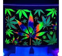 Blacklight Trippy Weed UV Reactive Tapestry, Psychedelic Hemp Leaf Tapestry Cool Colourful Tie Dyed Marijuana Small Black Light Tapestries for Mens Bedroom Living Room Dorm (40X30)