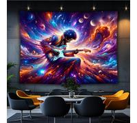Blacklight UV Reactive Artist with guitar playing rock concert tapestry,Space tapestries for art Wall Hanging Living Room Dorm Dark party backdrop Décor (39.4"x29.5")