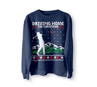 BlackMacaw Driving Home For Christmas Jumper, Funny Christmas Sweater, Sweatshirt Xmas Golf Tees Balls Club, Chris Rea Funny Gift_NAVY_M