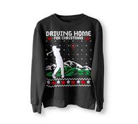 BlackMacaw Driving Home For Christmas Jumper, Funny Christmas Sweater, Sweatshirt Xmas Golf Tees Balls Club, Chris Rea Funny Gift_BLK_M