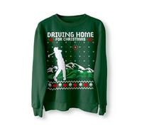 BlackMacaw Driving Home For Christmas Jumper, Funny Christmas Sweater, Sweatshirt Xmas Golf Tees Balls Club, Chris Rea Funny Gift_BGRN_M Bottle Green