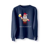 BlackMacaw Funny Christmas Jumper for Men, I'm On The Naughty List, Cheeky Santa (UK, Alpha, XL, Regular, Regular, Navy)