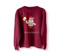 BlackMacaw Funny Christmas Jumper for Men, I'm On The Naughty List, Cheeky Santa (UK, Alpha, XXL, Regular, Regular, Maroon)