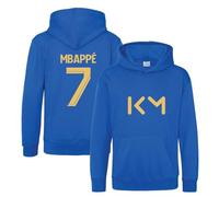 BlackMacaw Kids Kylian Mbappe Inspired Soccer Hoodie Jumper footy merch Boys Girls 5-13yrs Number 7# 7 Gold Print Front Back Christmas, Birthday Gift_BLUE_9-11