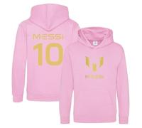 BlackMacaw Kids Lionel Messi Inspired Soccer Hoodie Jumper - Messi Merch - Boys & Girls Gift Top - Tee - 3-13yrs - Number 10 - Baby Pink