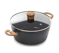 Blackmoor 24cm Stockpot with Tempered Glass Lid/Non-Stick Ceramic-Coated Pot with Wood Effect Handle, PFAS-Free, Suitable for All Hob Types/Sherwood Classic Range 65299
