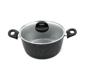 Blackmoor 66130 Classic 24cm Stock Pot with Tempered Glass Lid / 5-Litre Capacity/Non-Stick Coating/Cool Touch Handles/Suitable for Induction, Gas & Electric Hobs/Black Colour
