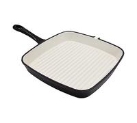 Blackmoor 67589 24cm Black Cast Iron Griddle Pan/Oven Proof to 260°C/Non-Stick Enamel Coating/Easy Grip Handle/Raised Ridges for Searing & Pouring Lip/All Hob Types