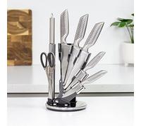 Blackmoor 69039 7-Piece Knife Set with 360° Clear Rotating Stand/Hardened High-Grade Stainless Steel/Includes Scissors and Knife Sharpener/Modern & Stylish Kitchen Accessories