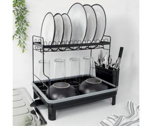 Blackmoor 69189 2-Tier Dish Drainer Rack/Black Detachable Cutlery & Utensils Holder, Swivel Spout and Removable Drip Tray/Durable and Space Saving for Kitchen Countertop / 47 x 38 x 35 cm