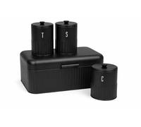 Blackmoor Callisto Tea, Coffee, Sugar, Bread Bin Storage Set/Secure Lids for Freshness / 4pc Kitchen Canisters/Ribbed Embossed Design (Black)