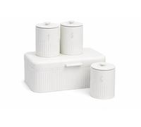 Blackmoor Callisto Tea, Coffee, Sugar, Bread Bin Storage Set/Secure Lids for Freshness / 4pc Kitchen Canisters/Ribbed Embossed Design (Ivory)