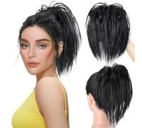 ,BlackNatural Look Hair Pieces & Extensions, Synthetic Messy Curly Hair Bun with Tail - Clip-in Chignon Hair Extensions for Women,Human Hair Clip-In Ponytail Extensions (Black