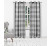 Blackout 365 Aaron Buffalo Check Window Curtain, 37x108 (2 Pieces), Grey