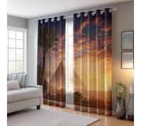 Blackout Ancient Building Scenery Desert Palm Super Soft Eyelet Curtains Thermal Insulated W 46" x L 90" (2 Panels) Super Soft Eyelet Curtains Thermal Insulated Warm Color Brown