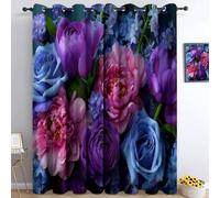 Blackout and Eyelet Curtains, Photography Flowers Roses Peonies Printed Thermal Insulated Curtains for Bedroom W 66" X L 72" (2 Panels) - Color for Baby Nursery, Bedroom, Living Room