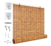 Blackout Bamboo Blinds, Retro Reed Roll-Up Shades, Waterproof Cordless Roller Shades, Outdoor Brown Roller Window Bamboo Shades for Home Patio Porch(136 x 180CM)